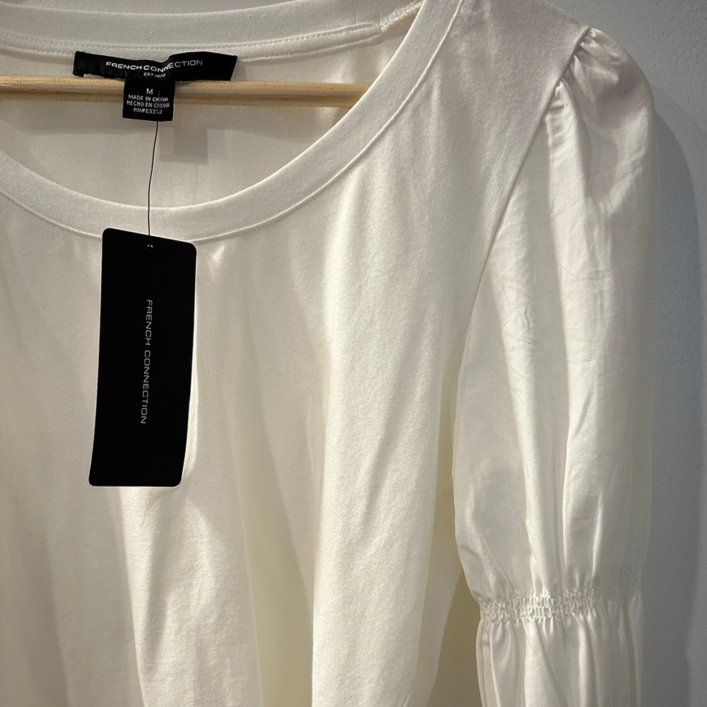 French Connection White Smocked Sleeve Blouse - Picture 2 of 3